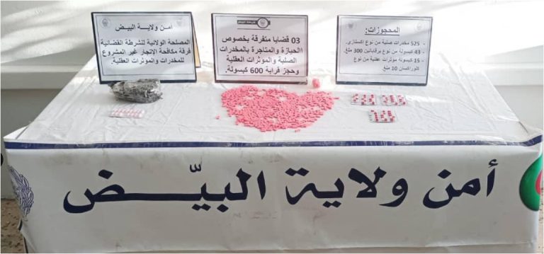 شرطة البيض توقف 04 أشخاص وتحجز قرابة 600 قرص مهلوس