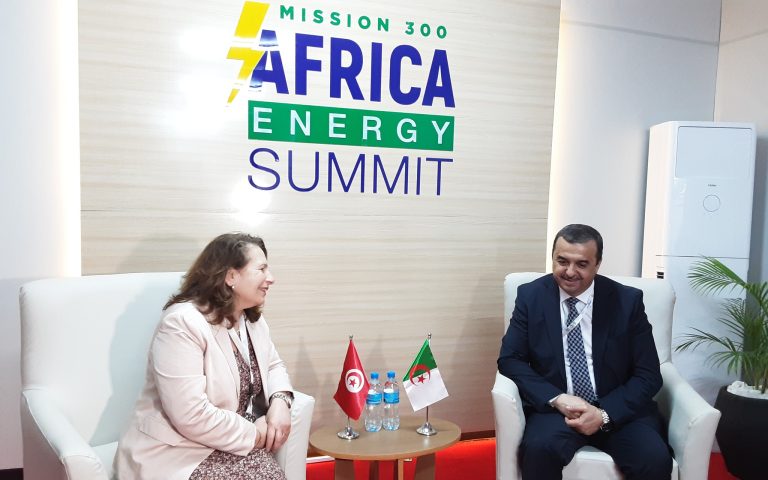 وزير الطاقة والمناجم محمد عرقاب يتحادث مع وزيرة الصناعة والمناجم والطاقة التونسية