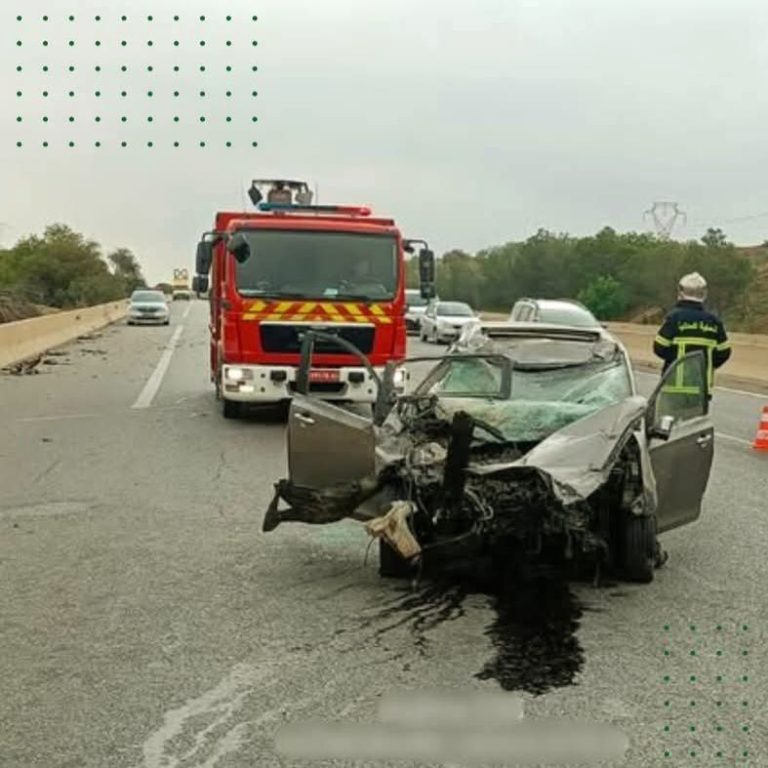 ثلاثة جرحى في حادث مرور بالطريق السيار شرق–غرب بمنطقة الحسنية في الشلف